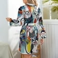 thumbnail image 6 of Cat Pictures Doodle Style Night Robe Long Sleeve V Neck Robe With Belt Women's Sleepwear Dresses, 6 of 9