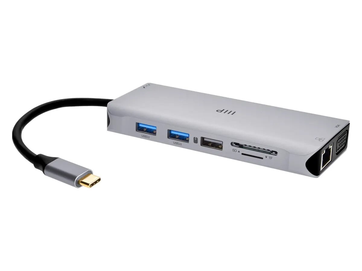 Monoprice 12-in-1 Dual-HDMI + VGA MST Triple Monitor Docking Station, Dual 4K HDMI, VGA, 5Gbps USB‑A, Gigabit Ethernet, SD/MicroSD Readers, 100W PD, 3.5mm Dual Audio/Microphone Jack
