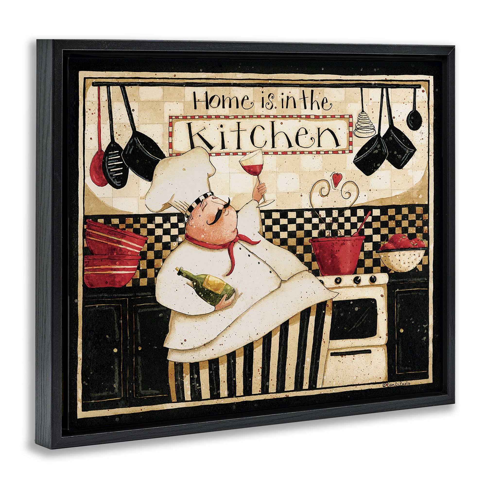 Stupell Industries Happy Chef Kitchen Phrase Food & Beverage Painting Black Floater Framed Canvas Art Print Wall Art, 31 x 25