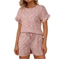 thumbnail image 2 of Bixock Womens 2 Piece Loungewear Sets Casual Summer Outfits Crew Neck Ruffle Short Sleeve Top and Drawstring Pocket Shorts Sleepwear, 2 of 7