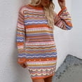 thumbnail image 2 of Womens Dresses Casual Summer Sweater Dress Rainbow Striped Long Sleeve Loose Crochet Striped Hollow Out Mini Casual Sweater Sun Dress, 2 of 5