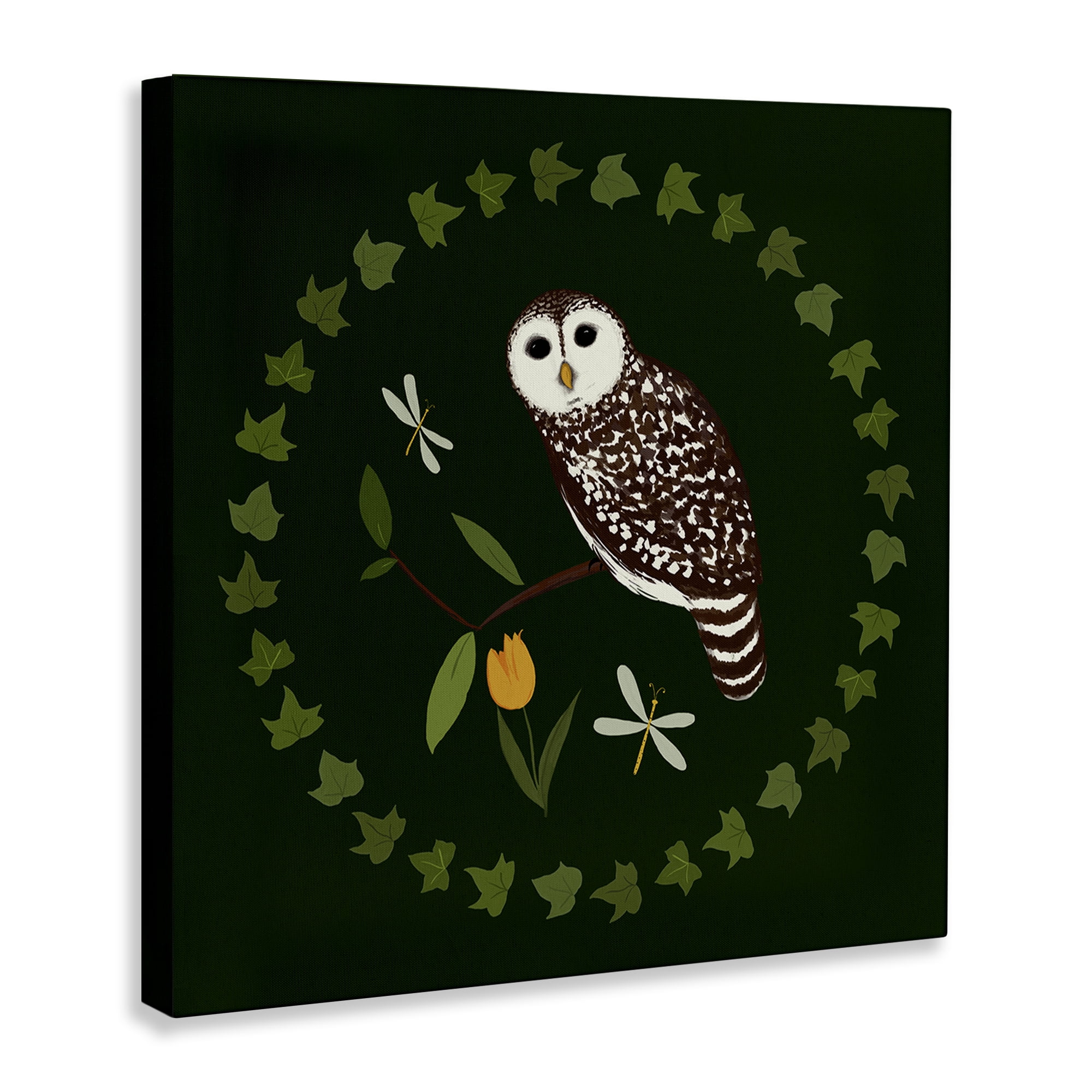 Stupell Industries Owl & Tulip Wreath Animals Painting Wrapped Canvas Art Print Wall Art, 17 x 17