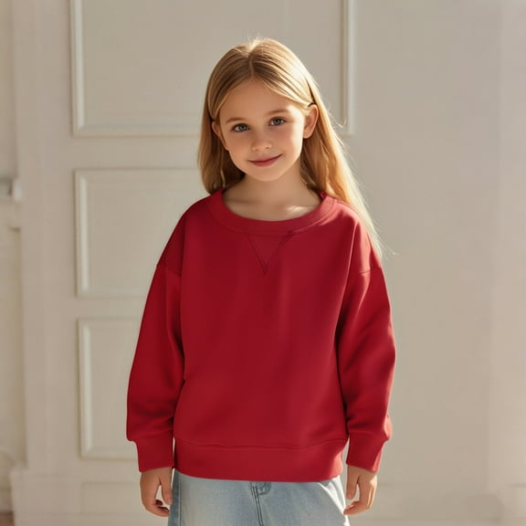 Boys Sweatshirts Long Sleeve Kids Red Sweatshirt Crewneck Pullover Casual Sport Sweatshirts Fall Clothes Size 5-6 Years Girls Clothes
