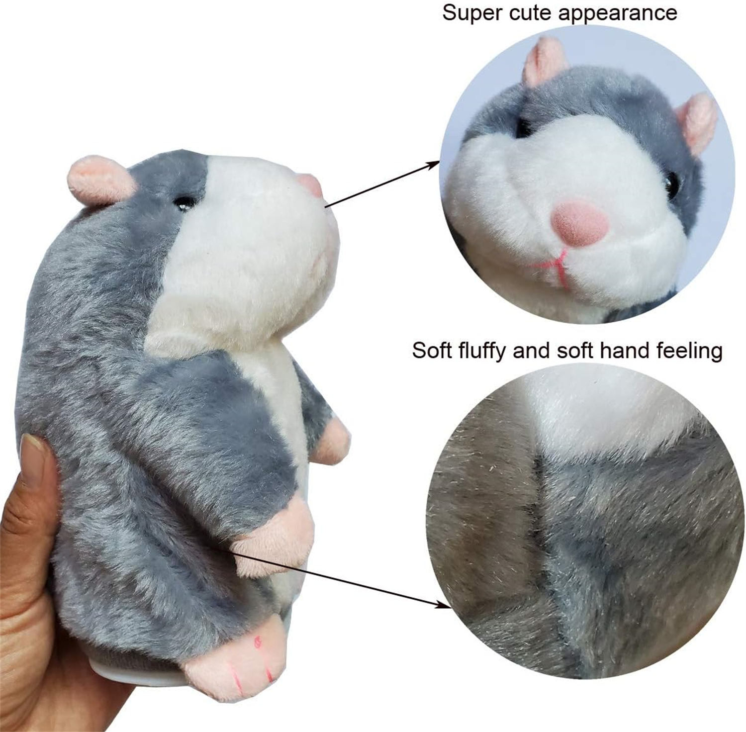 Plush Interactive Toys Talking Hamster Repeats What You Say Talking Stuffed Animal Talk Back Hamster Toy for Kids Interactive Hamster Toy for Birthday Funny Gift Kids Early Learning, 2Pack, Gray