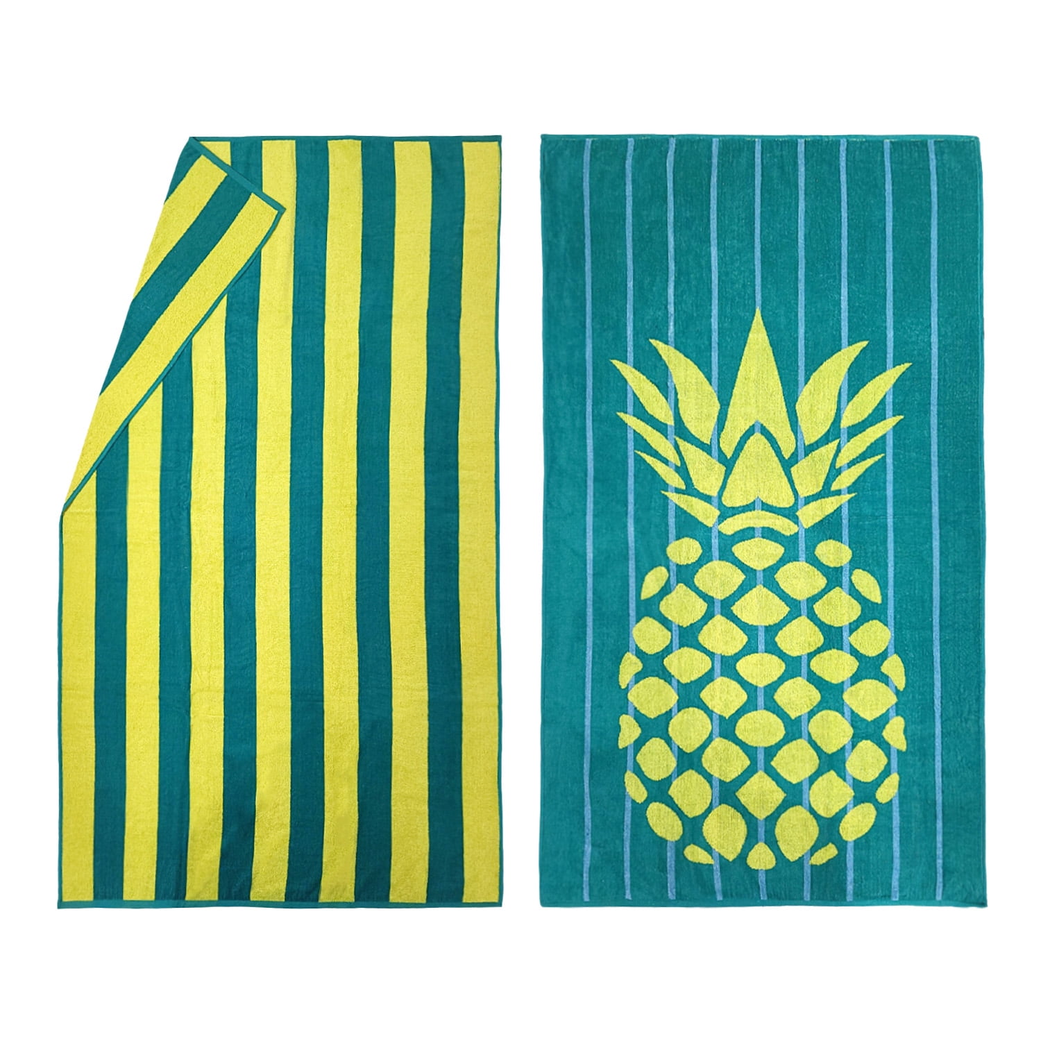 Kaufman - Premium 2-Pack Velour Oversized Double Jacquard Reversible 750 GSM Beach, Pool Towel, Plush Towel, 40in x 70in, Luxurious 100% Cotton (Green/PIN)