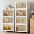 thumbnail image 5 of Storage Bins with Lid 76QT, Stackable Storage Containers with Wheels and Magnetic Doors, Plastic Clothes Closet Organizers and Storage Box for Home and Office (3 Pack), 5 of 8