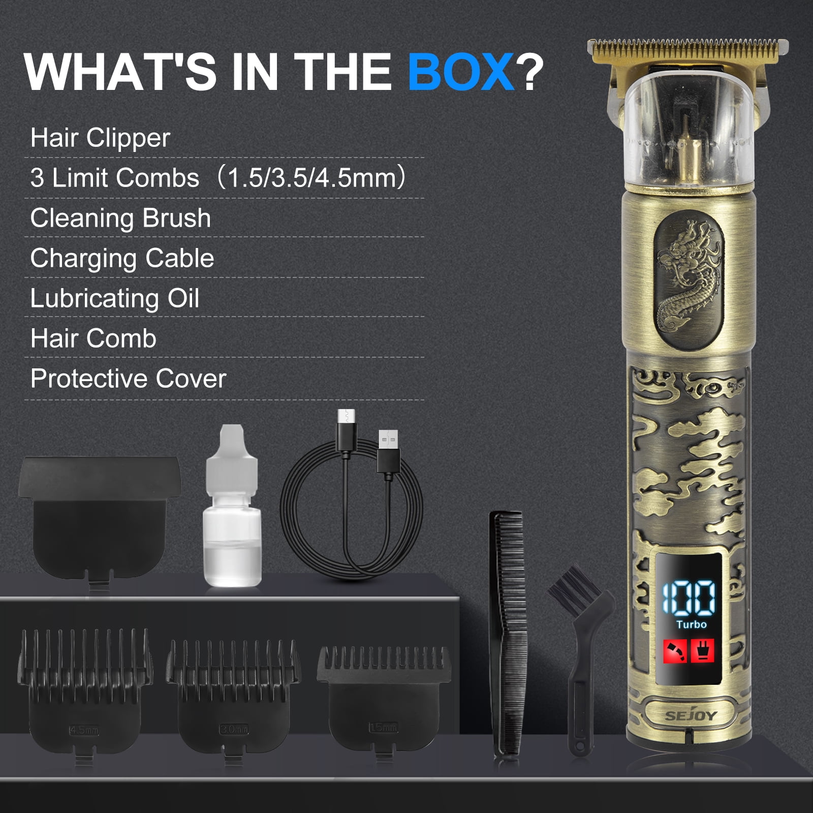 Sejoy Hair Clippers for Men,Cordless Barber Grooming Set Professional Hair Cutting Kit,Rechargeable Home Haircut,Zero Gapped T-Blade Beard Hair Trimmer ,Bronze