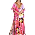 thumbnail image 2 of LA LEELA Women's Summer Loungewear African Beach Maxi Kaftan Casual Slit Dress Caftan Swimsuit Coverup for Women 2X-3X Pink, Floral, 2 of 4