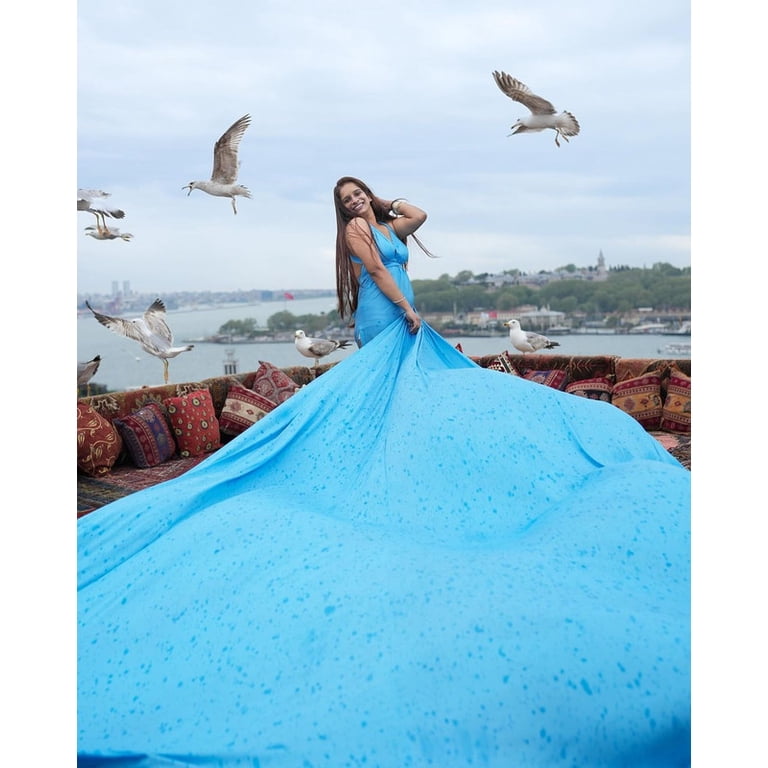 flowy dress for engagement photos Long Train Gorgeous Photoshoot, Wedding Dress, Satin Flying with Maxi Summer Dress : Clothing, Shoes & Jewelry Engagement Photo Dresses for the