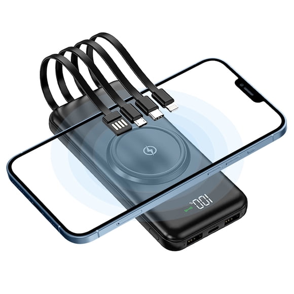 Power Bank Pila Batería Recargable Kimhi Cargador Inalambrico 20,000mah Carga Rapida Portatil Con 4 Cables Y 2 Puertos Usb Cargador Para Celular Tablet Banco De Energia Pantalla Led