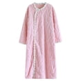 thumbnail image 2 of RXIRUCGD Ladies' Fall And Winter Flannel Round Neck Long Sleeved Buttoned Home Print With Thick Velvet Nightgown( Pink, Size:L ), 2 of 7