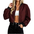 thumbnail image 6 of TGSLY Women's Cropped Bomber Jacket Lightweight Zip Up Long Sleeve Work Coat Oversized Casual Solid Color Windproof Outerwear with Pockets XL, 6 of 9