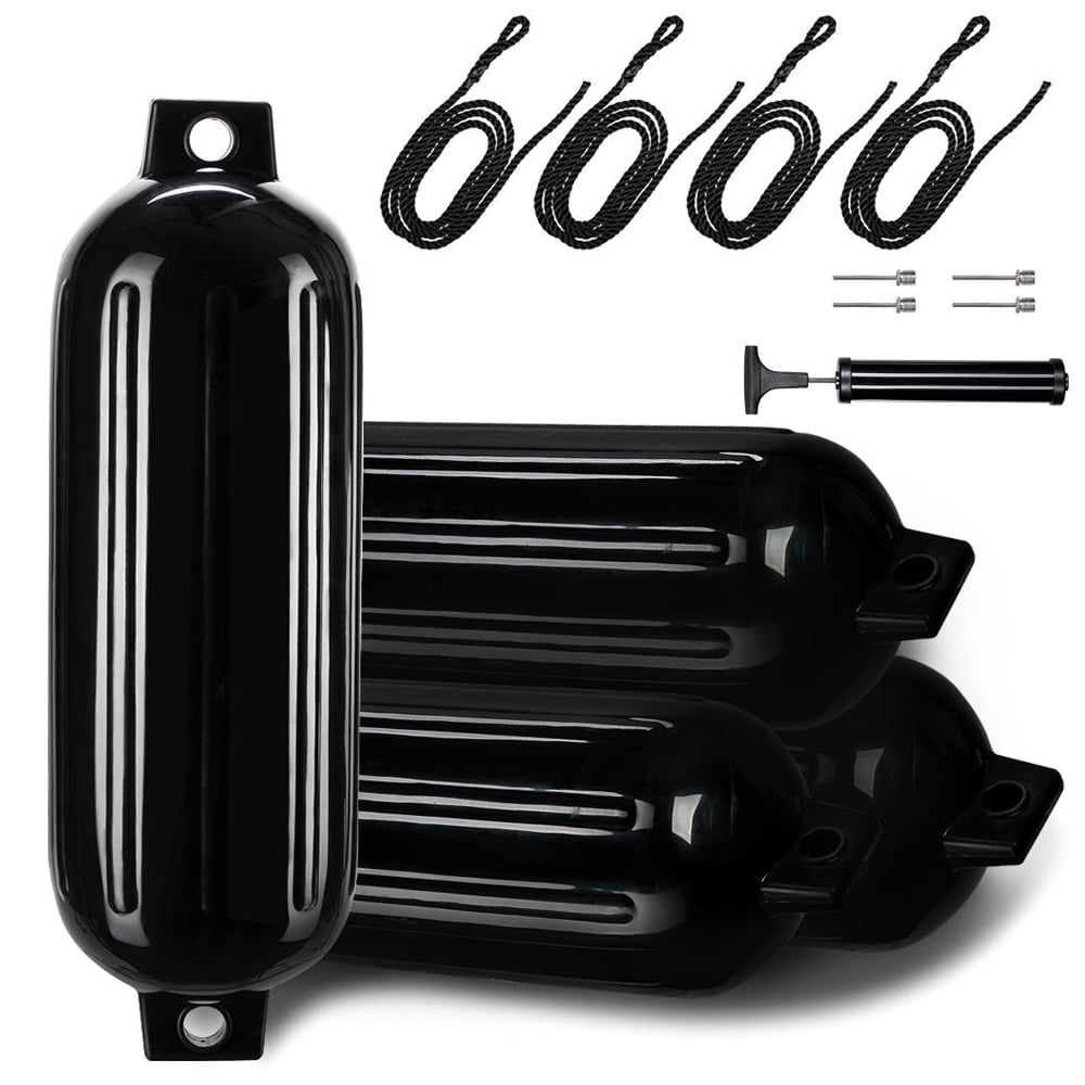 Winado 8.5x27 Inch Pack of 4 Ribbed Marine Boat Fender Kit, Black