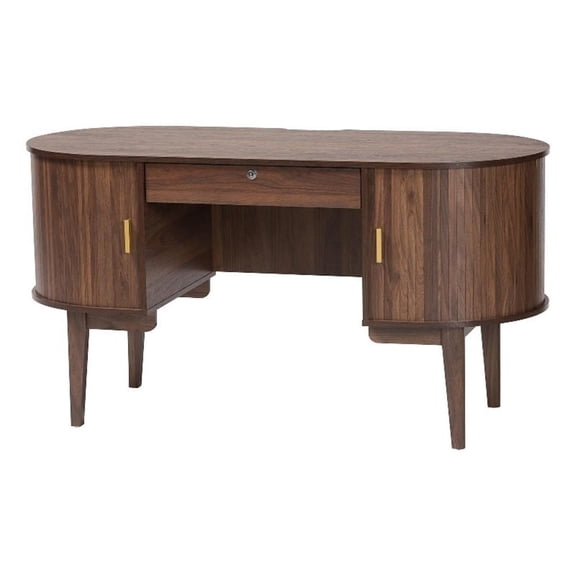 Baxton Studio Hayes Wood Writing Desk Mid-Century Modern Oval Desk with Drawer