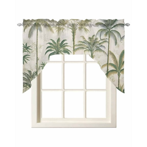 Beach Palm Kitchen Curtains Swag Valance for Windows/Bathroom/Cafe, Summer Green Coconut Tree Leaf Rod Pocket Drape Panel Swag Curtain Valance for Bedroom/Living Room 55''x36''