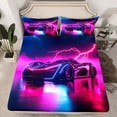 thumbnail image 2 of Homewish 4D Automobile Bed Sheets for Boys, Futuristic Racing Car King Sheets, Neon Fuchsia Lightning Sheet Set, Ultra Soft Bedroom Decor, 4 Pieces, 2 of 7