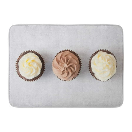 GODPOK Cupcakes with Whipped Chocolate and Vanila Cream on White Wooden Table Confectionery Catalog Top View Rug Doormat Bath Mat 23.6x15.7