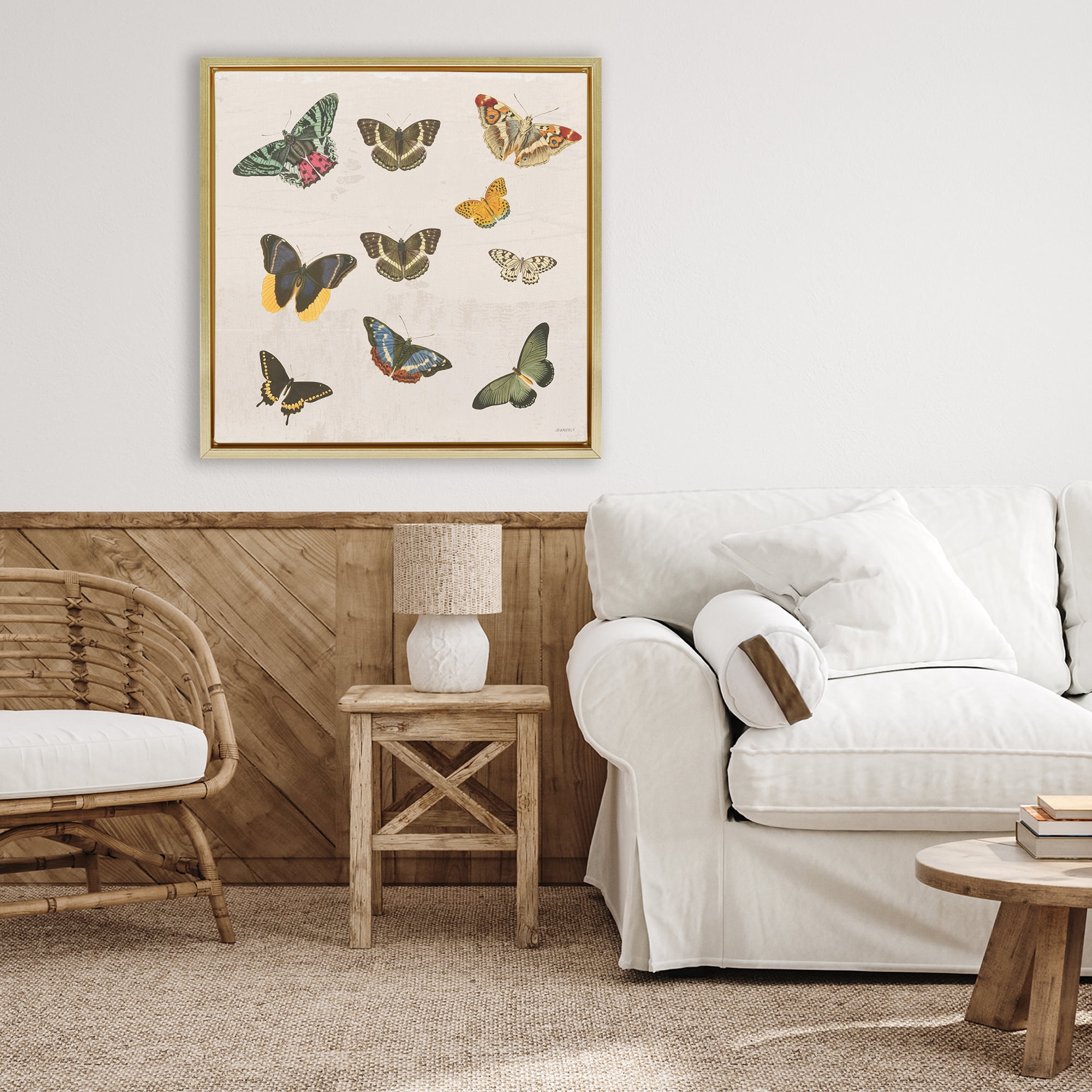 Stupell Industries Antique Butterfly Flight Gold Framed Floater Canvas Wall Art, design by Dan Meneely