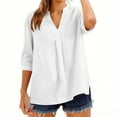 thumbnail image 2 of YanHoo Womens Blouses 3/4 Sleeve Spring Tops Loose Fit V Neck Shirts Dressy Casual Summer Cotton Linen Basic Tee Tshirt White,XL, 2 of 7