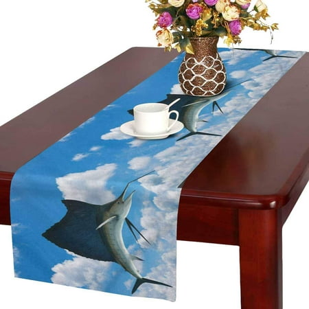 MKHERT Funny Marlin Swordfish Sailfish Saltwater Fish on Sky Table Runner Home Decor for Wedding Banquet Decoration 16x72