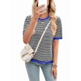 thumbnail image 3 of Womens Tops Casual Summer Crewneck Short Sleeve Striped Color Block Knit High Low Trendy Pullover Sweaters Black & Blue XXL, 3 of 9