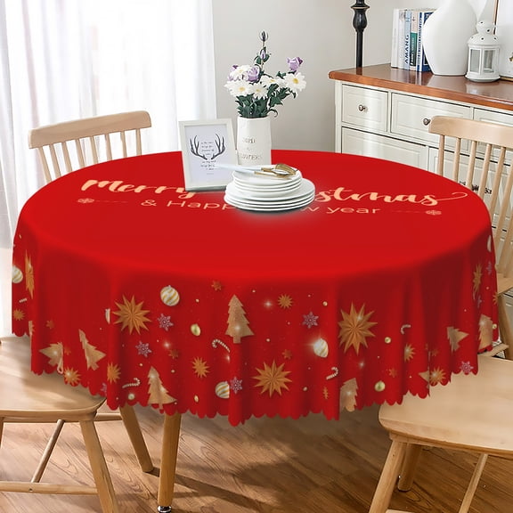 Aofoto Red Christmas Tablecloth Round 70 Inch, Washable Christmas Table Cloth Cover Decorative for Indoor Outdoor Party Picnic Home Decor