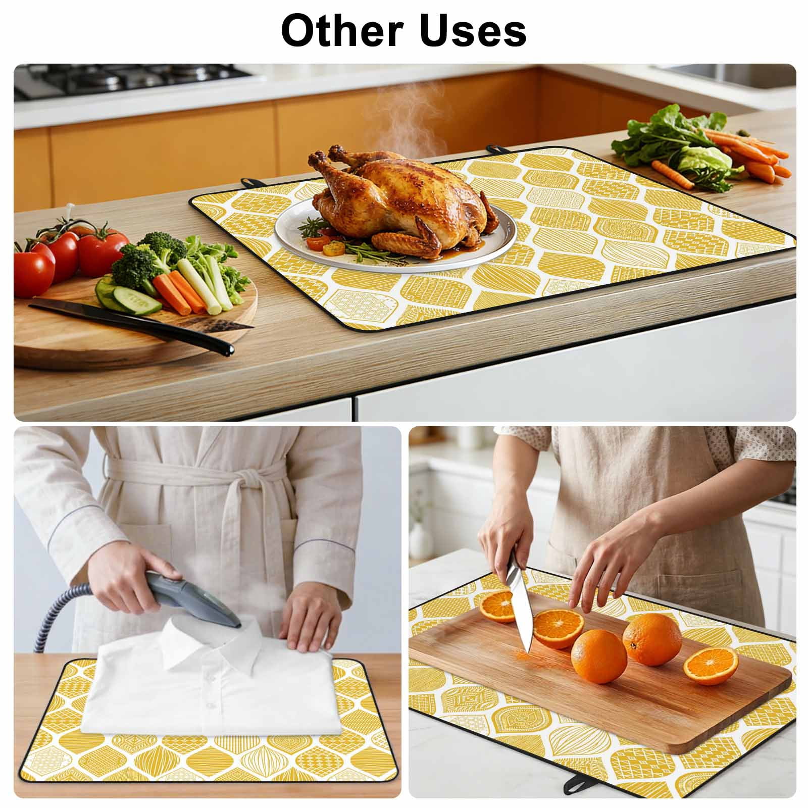 Yellow Geometric Stove Top Cover for Electric Stove, Heat-proof & Non Slip Glass Top Stove Cover Protector, Morocco Modern Abstract Plaid Art Kitchen Flat Cooktop Rubber Mat 24x21 Inches