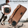 thumbnail image 6 of for iPhone 15 Plus Wallet Case with Card Holder, Hand Wrist Strap Loop Holder Kickstand, Finger Grip Ring Buckle PU Leather Double Buttons Shockproof Cover for iPhone 15 Plus, Brown, 6 of 10