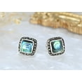 thumbnail image 3 of Vintage Abalone Shell Square Marcasite Frame Sterling Silver Post Earrings, 3 of 6