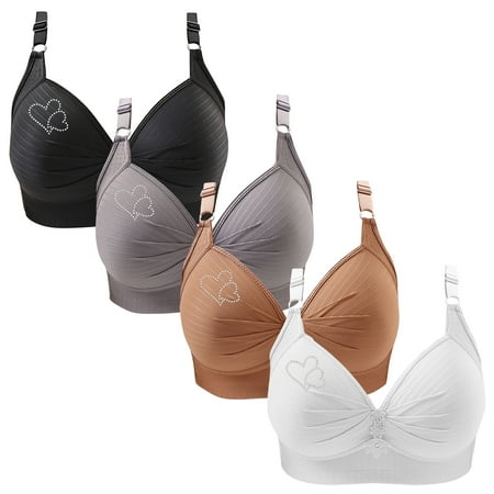 Clearance TOUMENY Nude Bra Wireless Bras for Women 4PC Woman s Printing Gathered Together Large Size Daily Bra Underwear No Rims