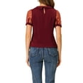 thumbnail image 3 of Unique Bargains Women's Polka Dots Mesh Short Sleeve Peter Pan Collar Blouse S Wine Red, 3 of 6