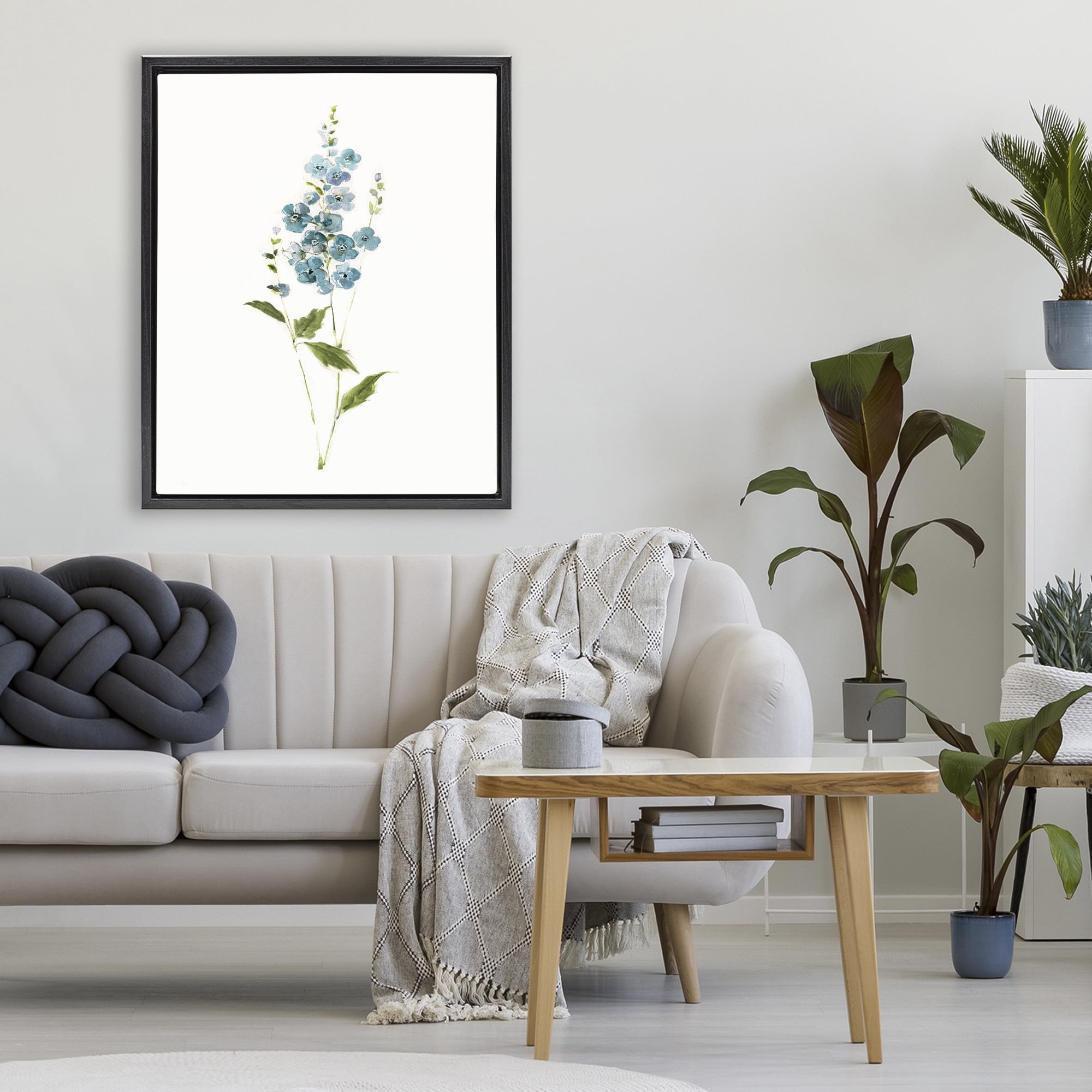 Stupell Industries Delicate Blue Sprigs Black Framed Floater Canvas Wall Art, design by Sally Swatland