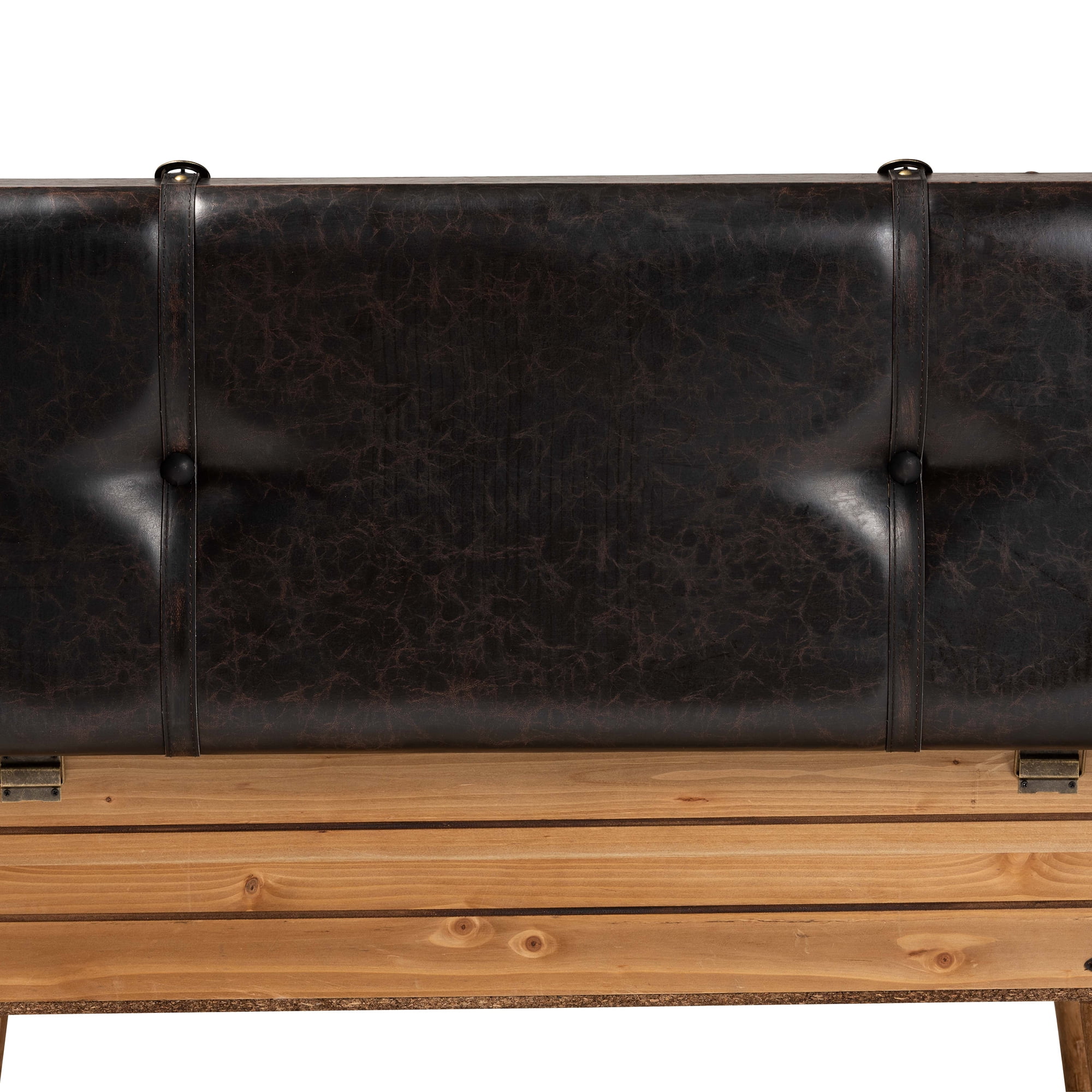 Baxton Studio Amena Rustic Transitional Dark Brown PU Leather Upholstered and Oak Finished Wood Large Storage Ottoman