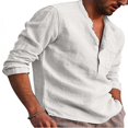 thumbnail image 3 of Men Henley T Shirts Casual Long Sleeve Button Linen V Neck Winter Loose Tops, 3 of 3