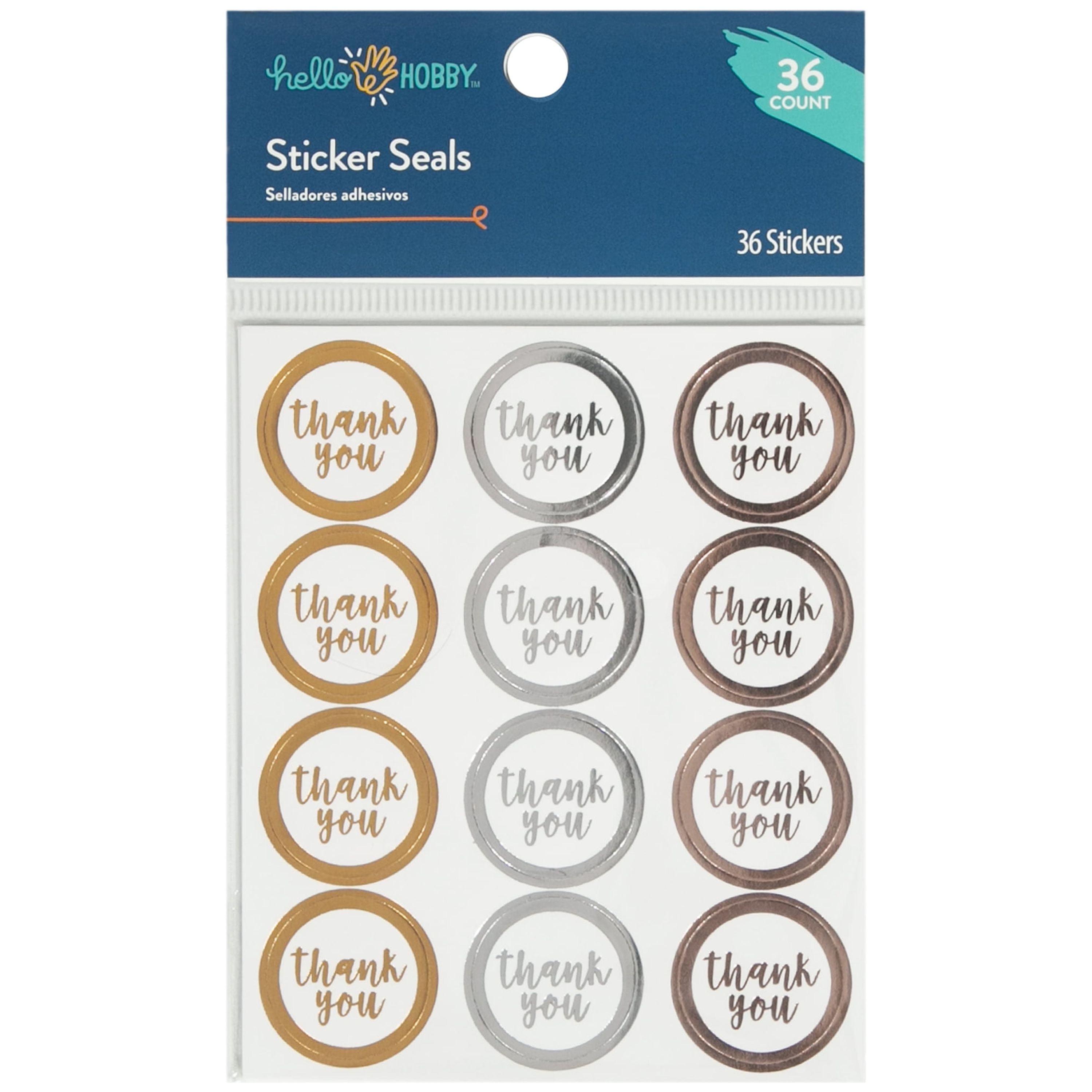 (3 pack) Hello Hobby Sticker Seals, White with Foil Trim, Thank You, 36 Piece