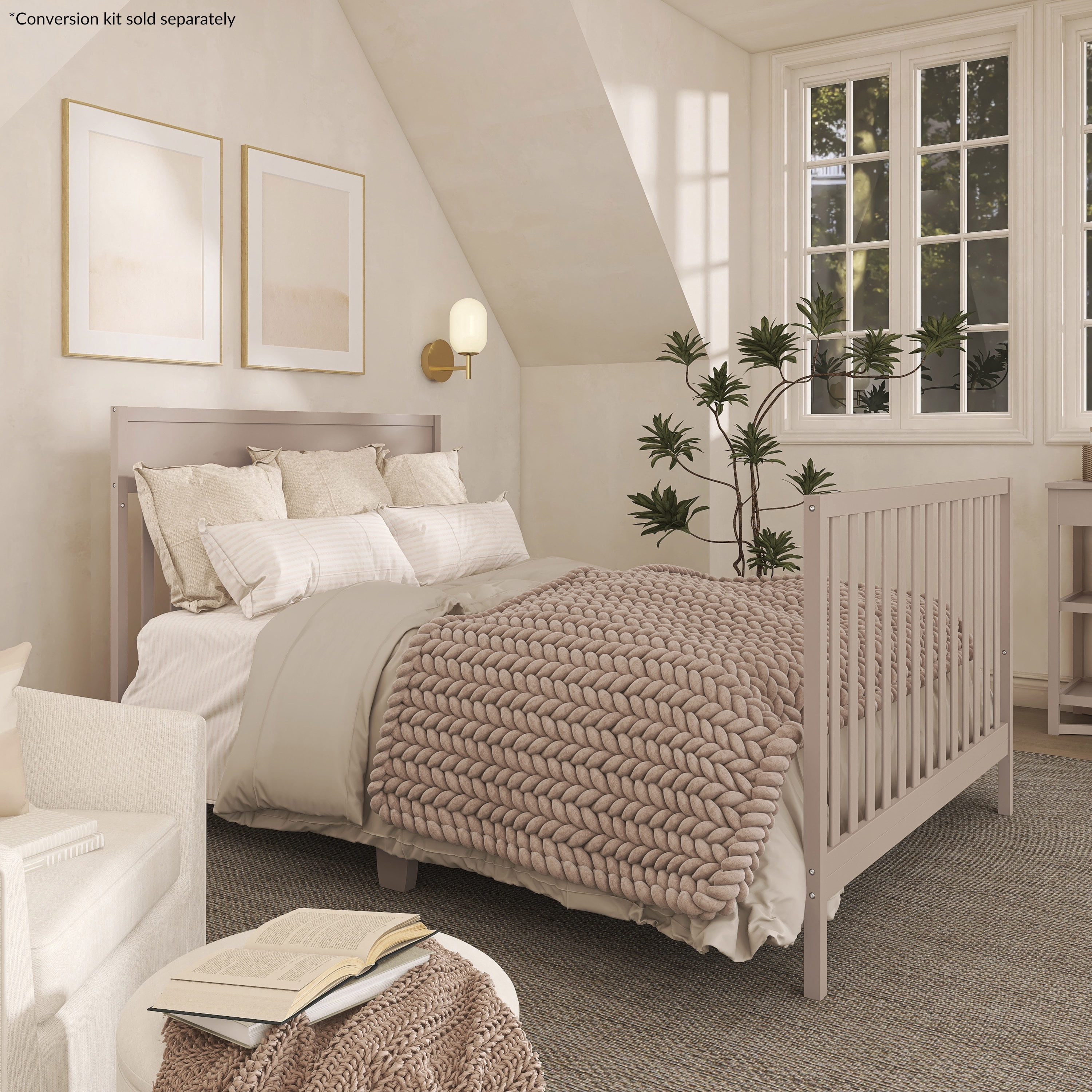 Dream On Me Owen 5-in-1 Convertible Crib, Greenguard Gold & JPMA Certified, Converts from Baby Crib to Toddler Bed, Kids Bed and Full Size Bed, Almond Butter