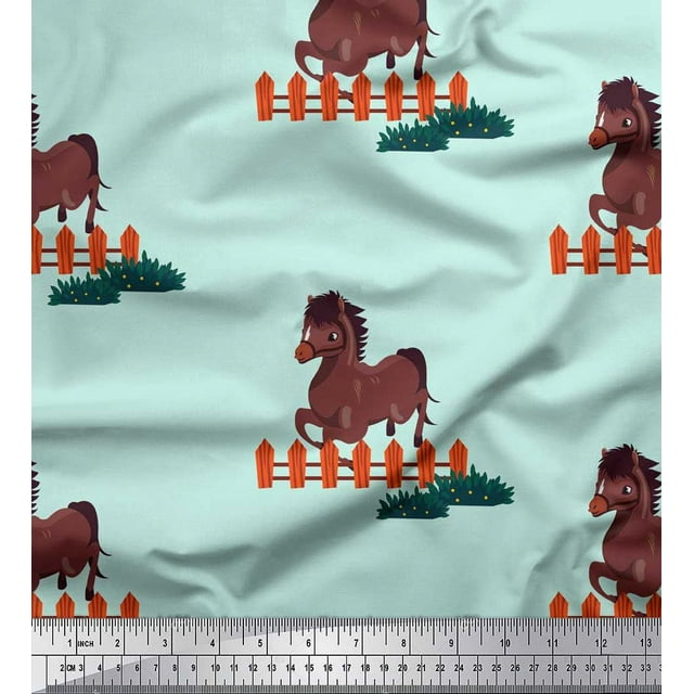 Soimoi Tissu Poly Georgette Cheval Enfants Tissu Imprimé 1 Yard 42 Pouces de Large