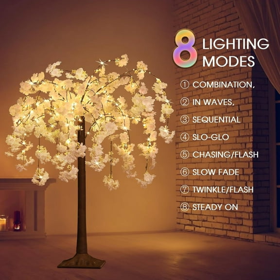 Lighted Cherry Blossom Tree LED Artificial Trees for Decoration Inside, Light up Fake Plant with Faux Flower for Home Wedding Party Festival Christmas Indoor Decor, Warm White, 4FT