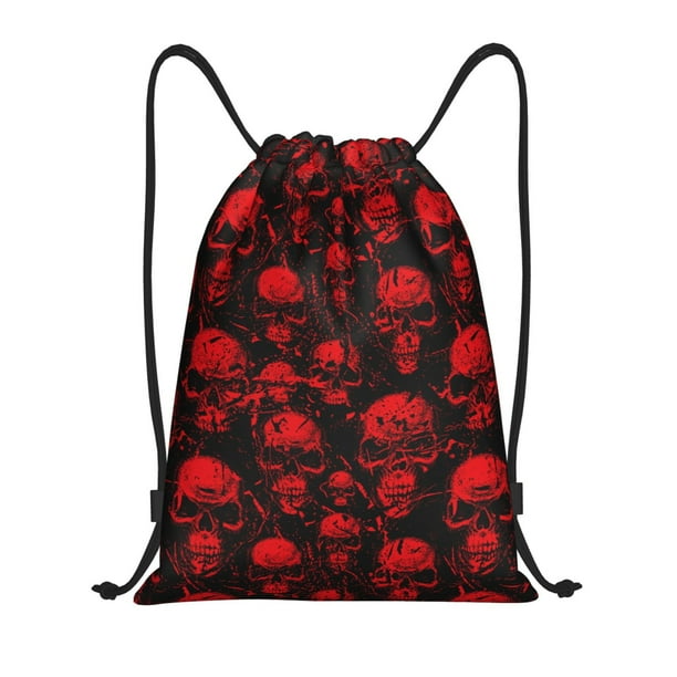 Fotbe Red Skulls Bolsa Mochila con Cordón Estampada, Bolsa de Gimnasio Deportiva, Bolsa Cinch, Bolsa con Cordón para Hombres y Mujeres-Small