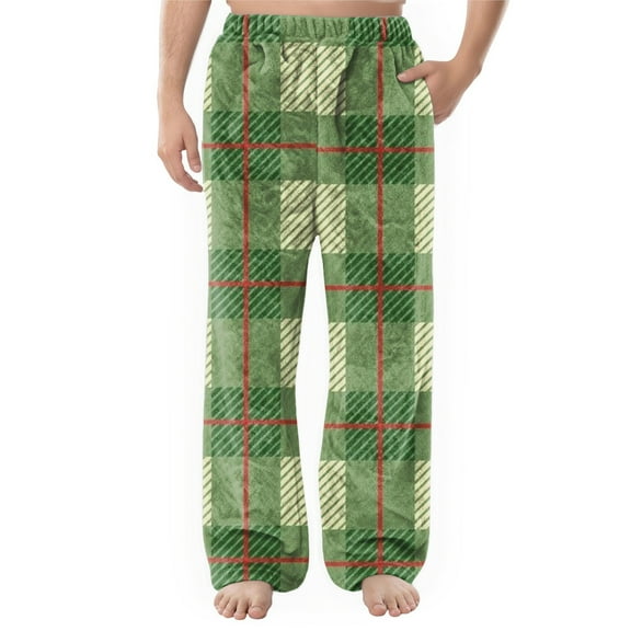 Men's Flannel Pocket Casual Pants with Printed Design - Comfortable Home Sleeping Pants for Men with Soft Fabric and Easy Fit,Beige,L