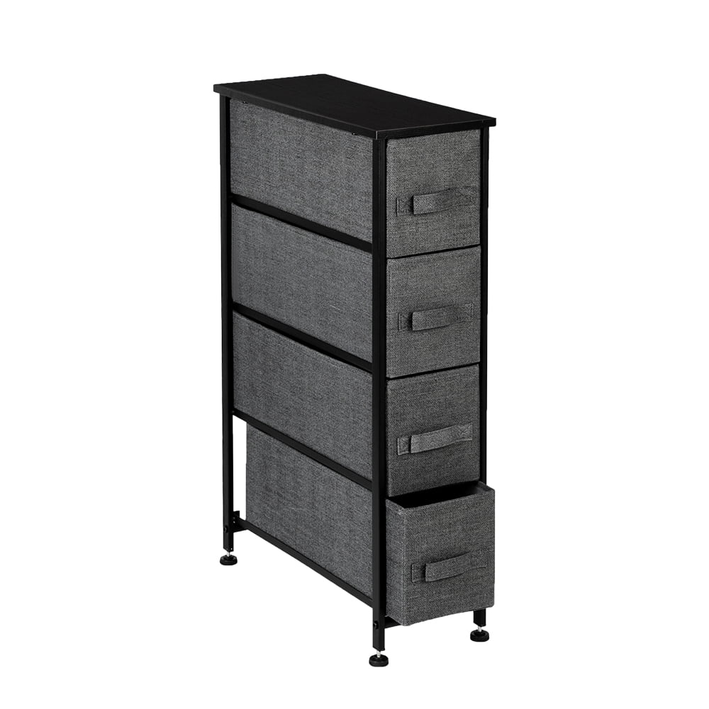 Narrow Dresser, Vertical Storage Unit With 4 Fabric Drawers, Metal