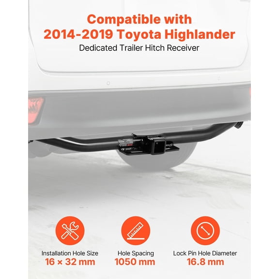 Class 3 Trailer Hitch,2-"Receiver,Compatible with 2014-2019 Toyota Highlander,Q345B Steel Tube Frame,Multi-Fit Hitch to Receive Ball Mount,Cargo Carrier,Bike Rack,and Tow Hook,Black