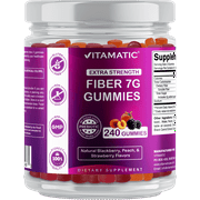Vitamatic Prebiotic Fiber Gummies for Adults, 7G Extra Strength, Zero Sugar Added, 240 Pectin Based Gummies, Digestive Health & Regularity Support