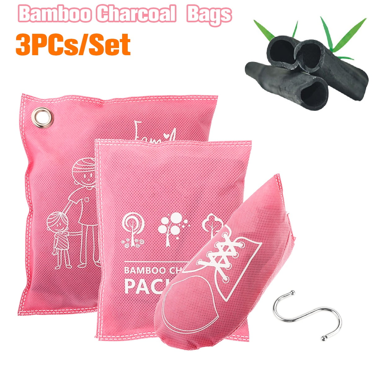 3Pcs Bamboo Charcoal Air Purifying Bag,0.76Ib Natural Air Freshener