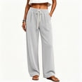 thumbnail image 6 of ZHYou No Boundarie Womens Pants Corduroy Drawstring Wide Leg Elastic High Waisted Soft Knit Loose Fit Casual Trousers with Pockets,White,Size M, 6 of 8