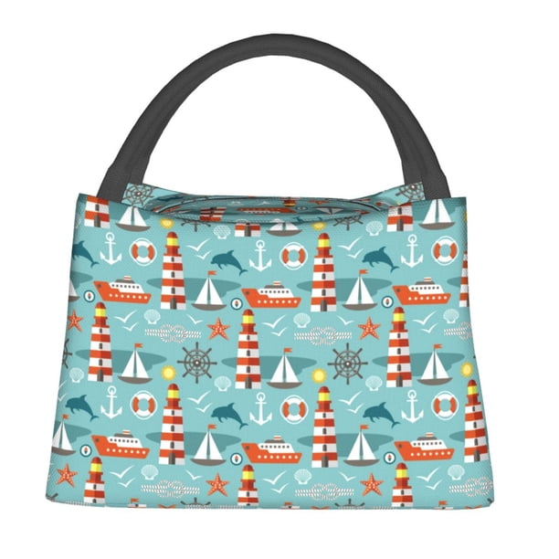Fotbe Sea Lighthouse Bolsa Térmica Portátil con Estampado, Bolsa de Entrega de Alimentos Aislada, Bolsa Reutilizable de Gran Capacidad para Comidas y Supermercado