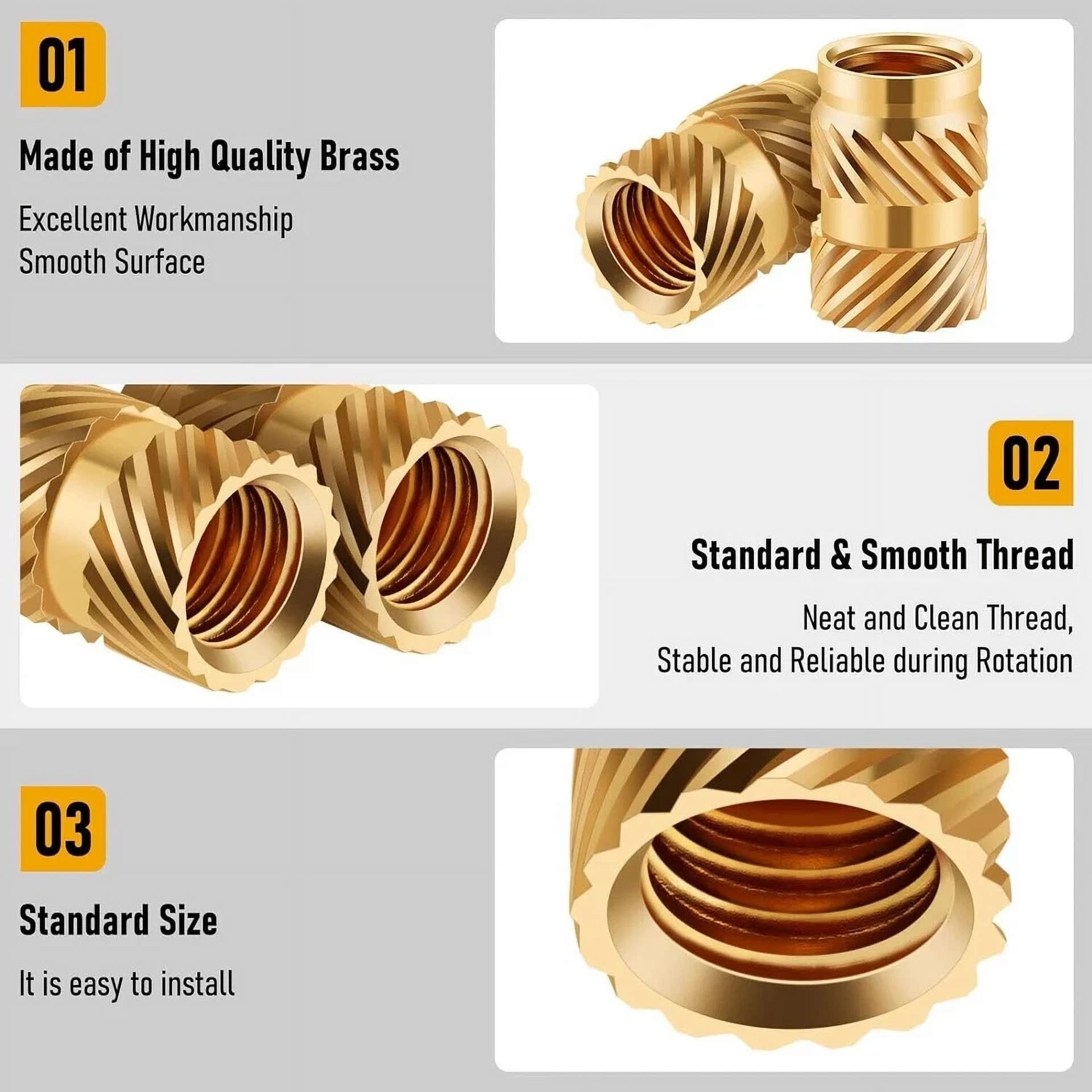 LUOLAX 300Pcs Thread Knurled Nuts M2 M3 M4 M5 M6 Brass Knurled Threaded Insert Nuts