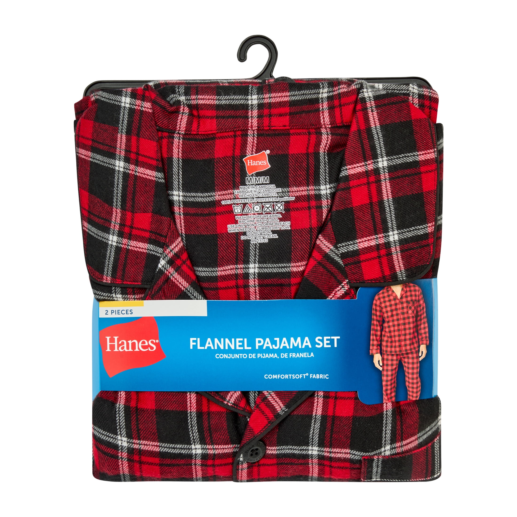 Hanes Men's Flannel Plaid Pajamas Set, 2-Piece, Sizes S-XXL, Red