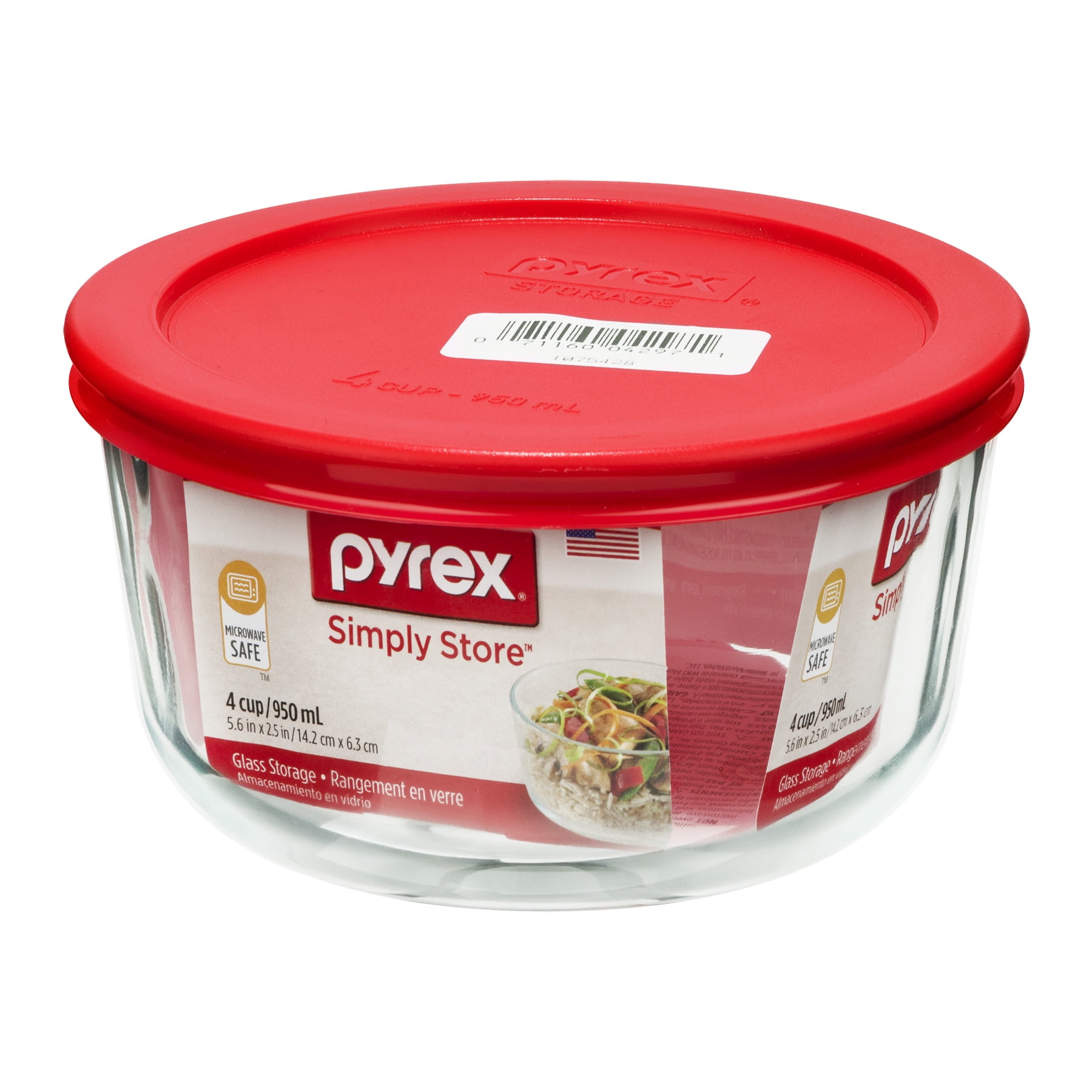 4pk Pyrex 2 Cup Glass Food Storage Containers with Airtight Lids, Clear  with Patters, Microwave Safe 