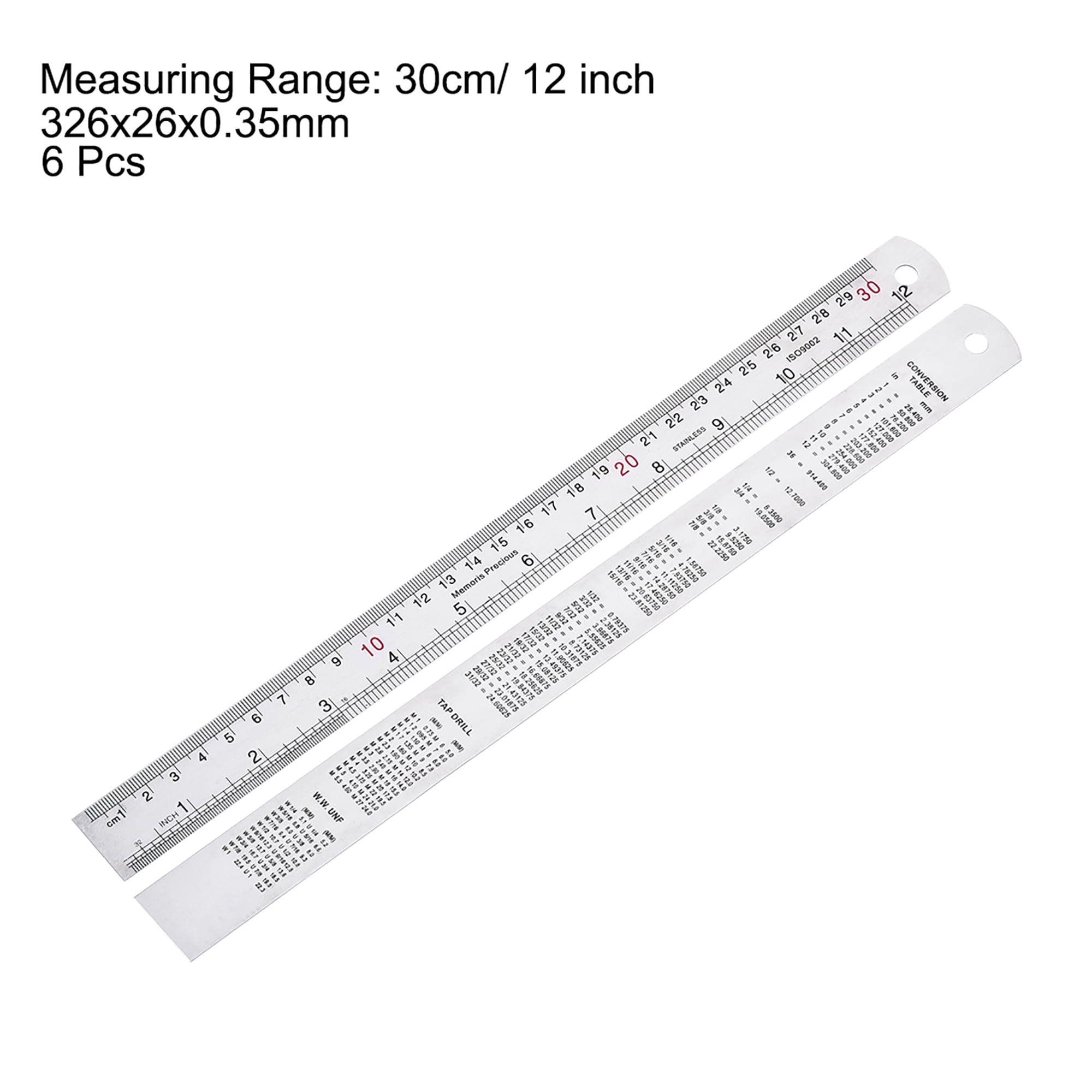 30cm 12 Inch Stainless Steel Straight Ruler With Hanging Hole 6 Pack Walmart Com
